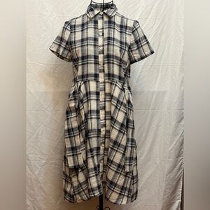 129 - Anthropologie Navy and Cream Plaid Midi Dress